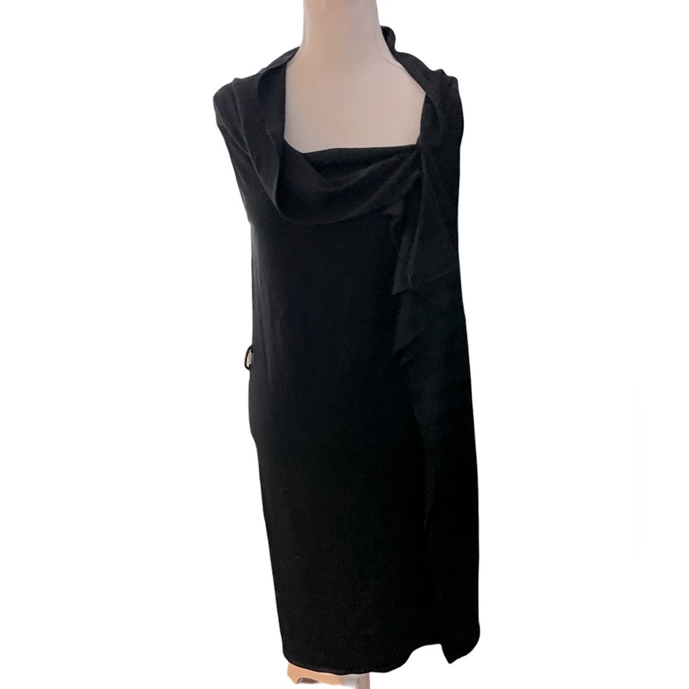 Elijah wool black sweater Dress cowl neck side ruffles size small sleeveless